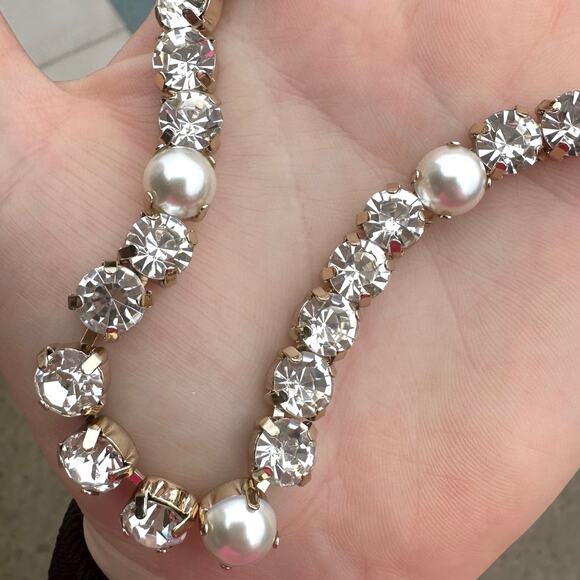 NWT JCrew Factory Crystal & Pearl Statement Necklace Gold Plated - Picture 8 of 11